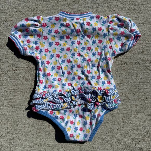 90s Gymboree Bold Primary Color Floral One Piece snap bottom hem ruffles INFANT - Picture 2 of 10